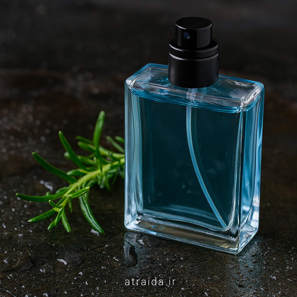 این تصویر یک عطر گرمی با رایحه گرم را به‌صورت مینیمال و طبیعی نمایش می‌دهد. در پایین تصویر، تنها برچسب "atraida.ir" عطر آیدا ( امیر عطری ) دیده میشود